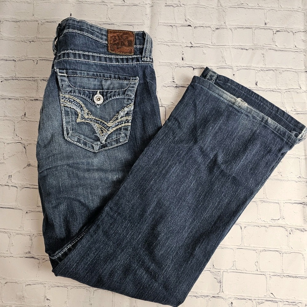Big Star Remy Jeans Size 32 (34x29) 2010 Low‎ Rise Bootcut Stretch Embroidered